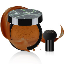 Waterproof Cushion CC Cream with Mushroom Head Applicator, Full Coverage Color Correcting Concealer for Deep Skin Tone