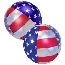 USA Flag Pool Float with 2 Patriotic Beach Balls, Stars and Stripes Inflatable Tube for 4th of July