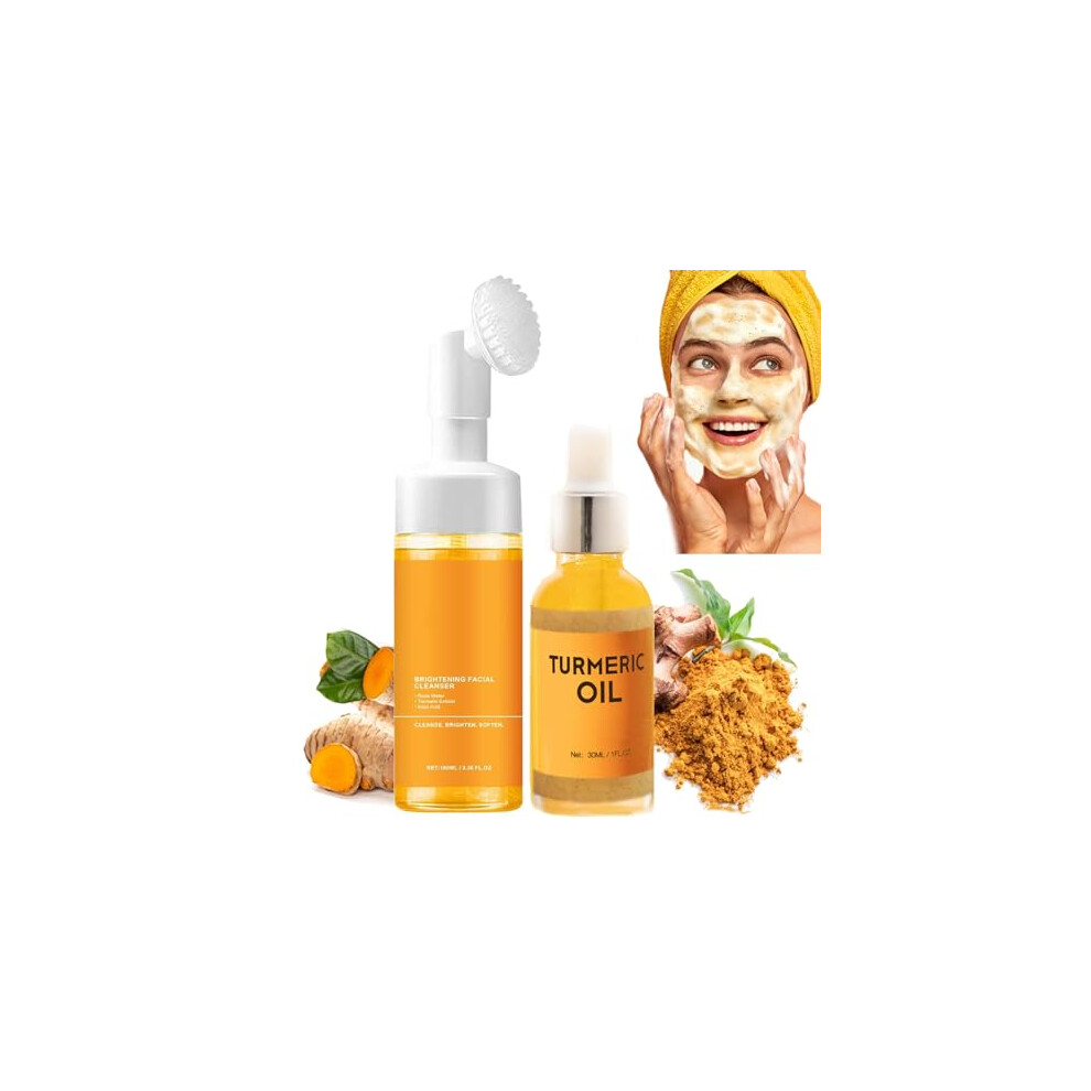 Turmeric Foaming Face Wash with Brush, Deep Cleansing Facial Cleanser for All Skin Types