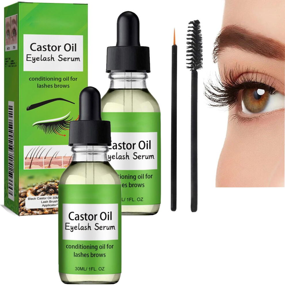 Organic Castor Oil Eyelash Growth Serum for Eyelashes and Eyebrows, Lash Brow Volumizing Set 2PCS
