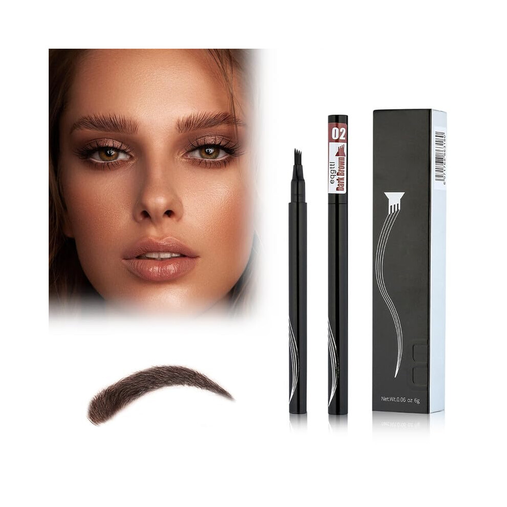 Microblading Eyebrow Pen Dark Brown 4 Fork Tip Waterproof Longwear Pencil for Natural Brows
