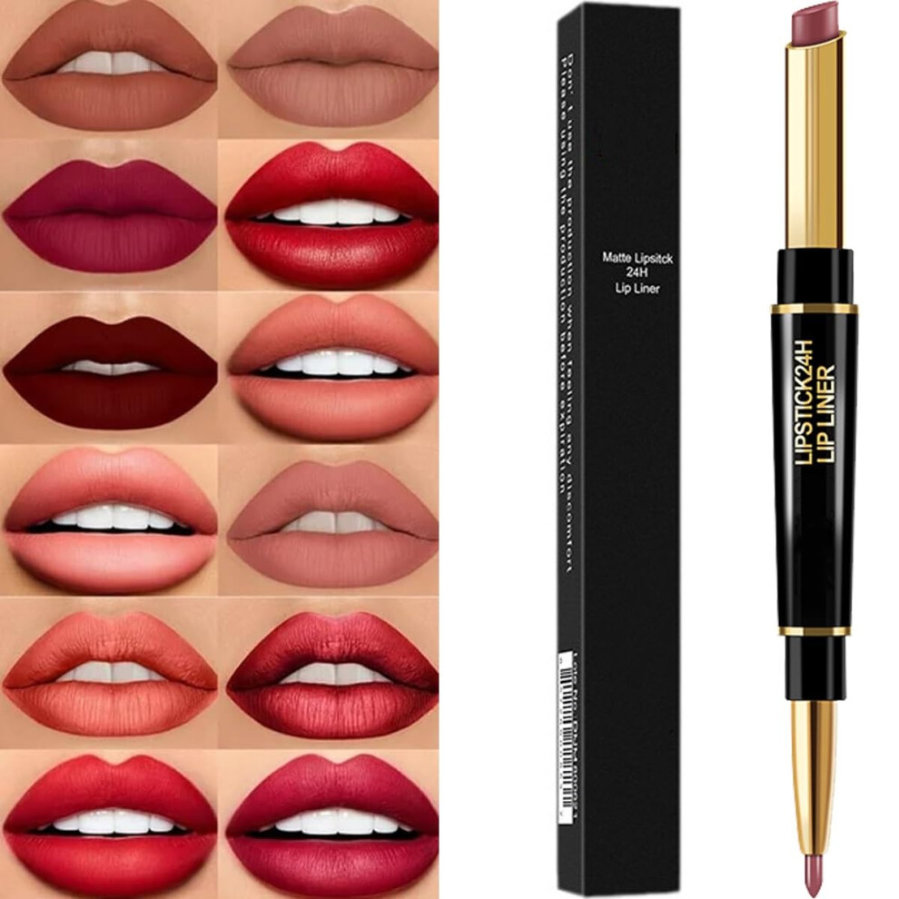 Waterproof Matte Lipstick and Lip Liner Combo, 2in1 Double End Long Lasting Smudge Proof (04#)