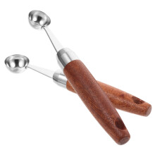2pcs Stainless Steel Cookie Dough Scoops with Ergonomic Wooden Handle for Ice Cream and Kitchen Use