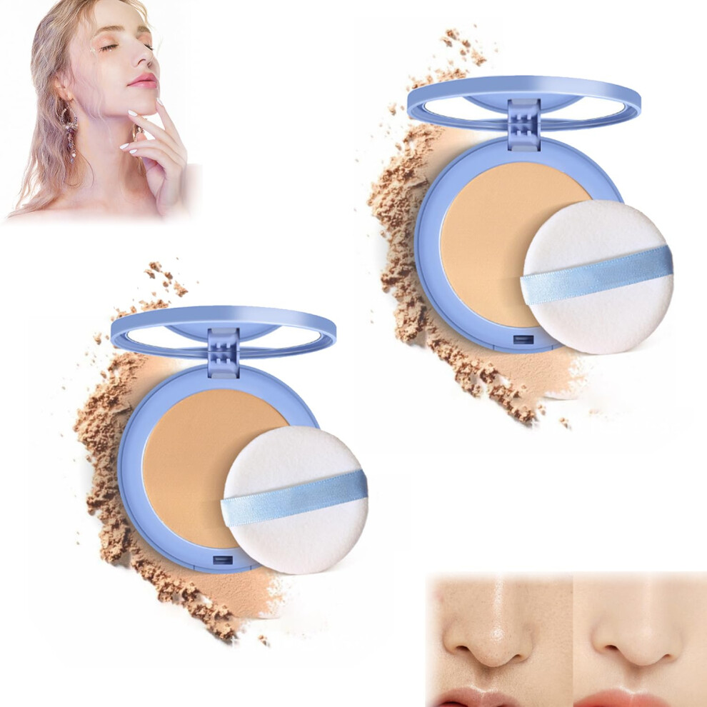 Matte Pressed Powder Compact 02# 03#, Long Lasting Waterproof Oil Control Face Powder with Silky Smooth Finish