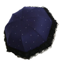 Lace Parasol with UPF 50+ UV Protection, Embroidered Folding Umbrella for Sun and Rain Navy N001