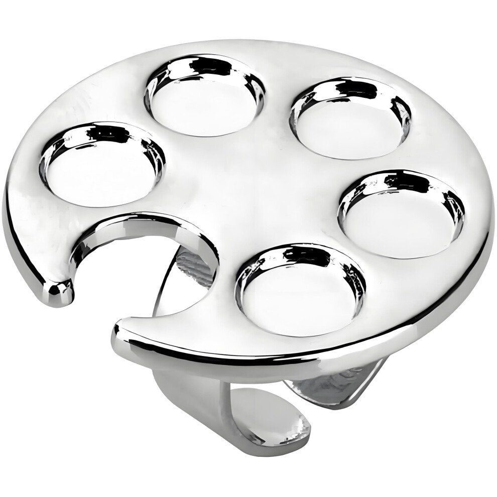 Silver Metal Nail Art Mixing Palette With Finger Rings, Compact Multiwell Tray For Manicure And Makeup