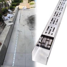 304 Stainless Steel Trench Drain with Grate, Heavy Duty Outdoor Channel Drain for Driveway and Pool Deck