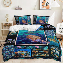 Twin Size Cotton Duvet Cover Set with Pillowcases Ocean Theme Nautical Sea Animal Bedding for Kids