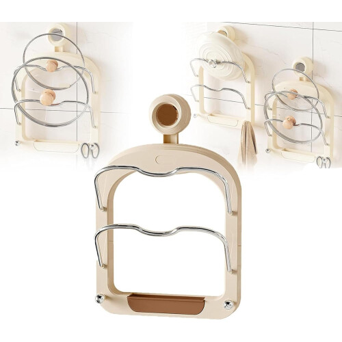 Pot Lid Holder Wall Mounted with Suction Cups, 2Tier Drill SpaceSaving Kitchen Organizer