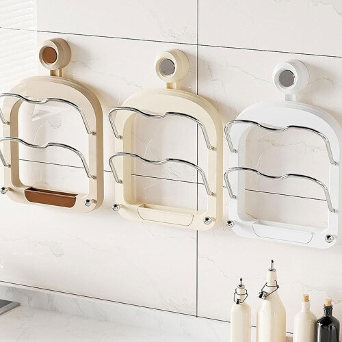 Pot Lid Holder Wall Mounted with Suction Cups, 2Tier Drill SpaceSaving Kitchen Organizer 1
