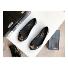(Black Gold, 39) Women's Flat Shoes Jelly Planet Flats Plastic Pumps Jelly Shoes Round Toe Women's Shoes