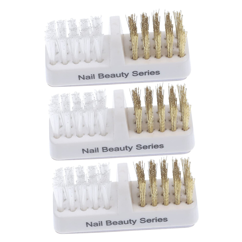 3Pcs Nail Drill Bit Cleaning Brush Set Copper Wire Dual Brush Design for Manicure Pedicure Dust Removal