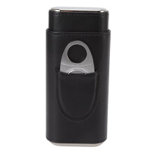 3 Finger Leather Cigar Case with Cutter, Glossy Black Finish, Travel Cigar Holder for Men
