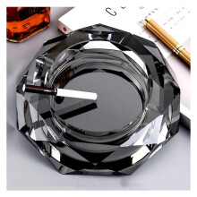 Crystal Glass Ashtray Large European Style HandCut K9 for Home Living Room KTV Gray 12cm