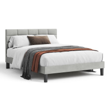 King Size Square Pull Dot Velvet Bed Frame Light Gray
