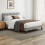 King Size Square Pull Dot Velvet Bed Frame Light Gray 3