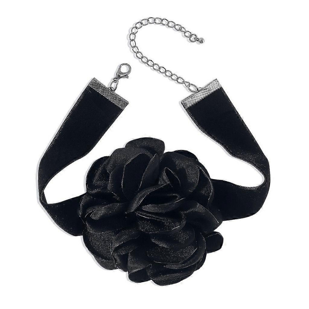 (As Show, Red) Boho Black-Velvet Choker Necklace Exaggerated Red Flower Necklace Jewelry 5213747862267