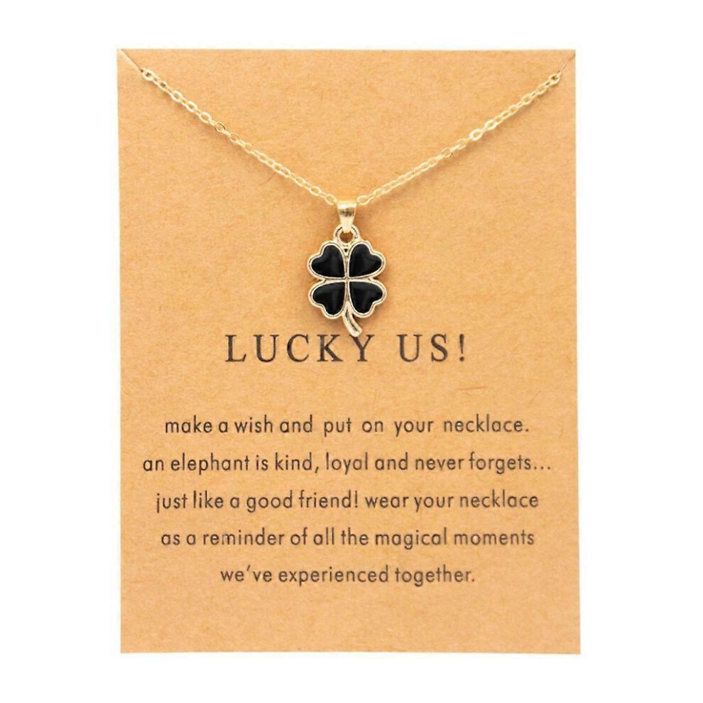 (As Show, Black) Green Four Leaf Clover Necklace For Women Teen Girls Lucky Clover Pendant 5213747809774