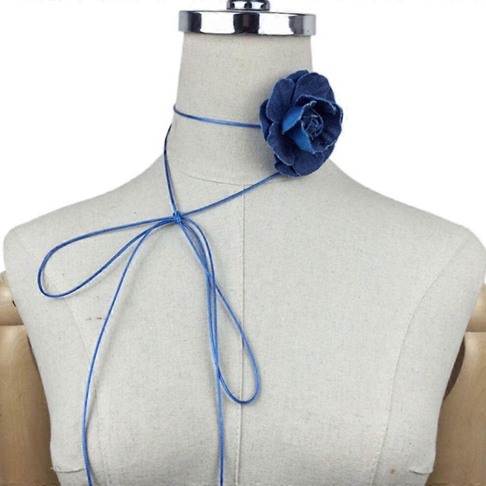 (As Show, Dark Blue) Fabric Flower Necklaces Artificial Rose Flower Chokers Rose Flower Necklaces 5213747862366