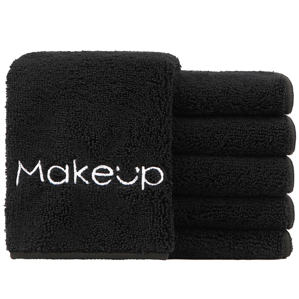 6 Pack Makeup Remover Cloth, Soft Black Microfiber Face Towels for Gentle Reusable Cleansing