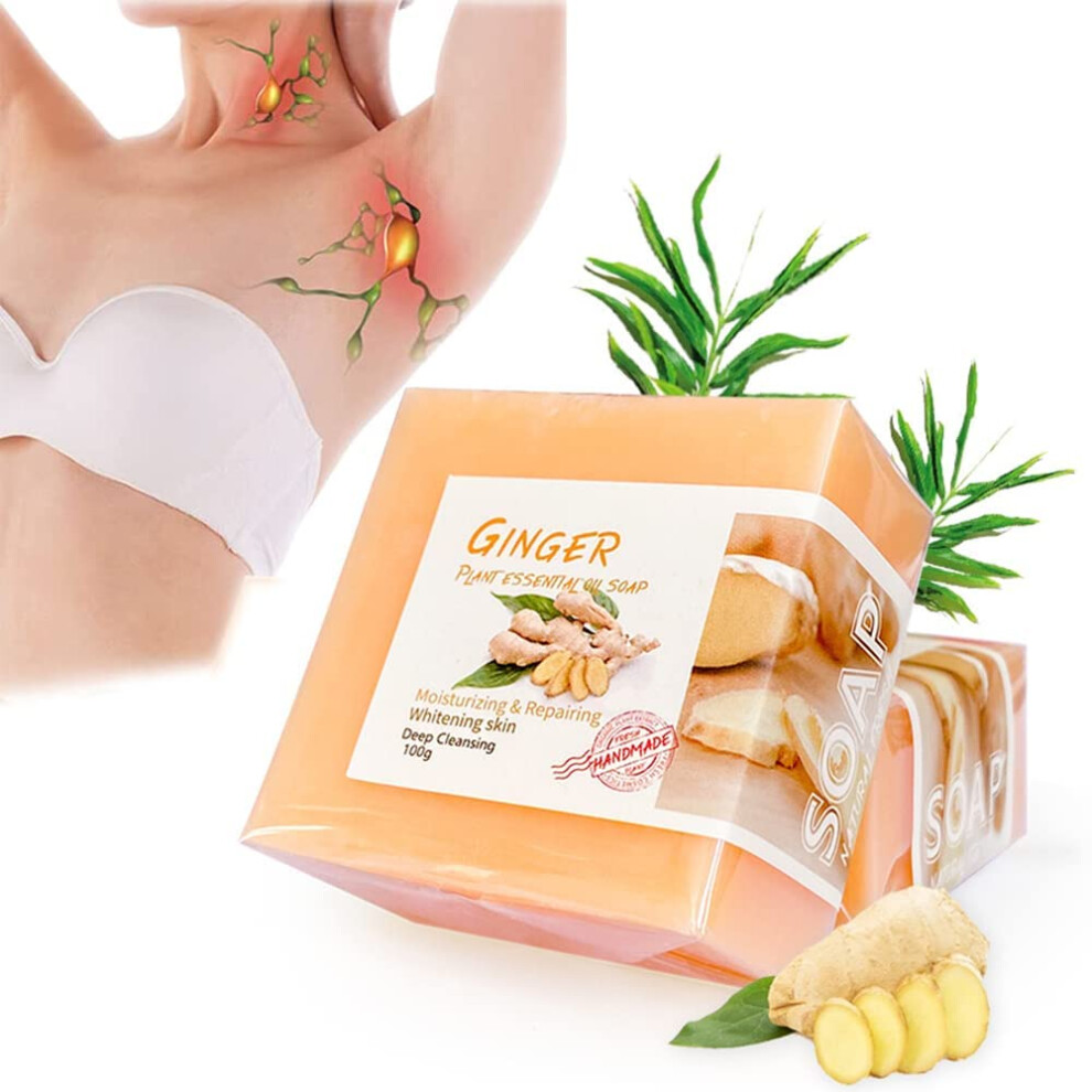Organic Ginger Soap Bar 3PCS for Lymphatic Detox and Swelling Relief, Turmeric Handmade Body Cleanser