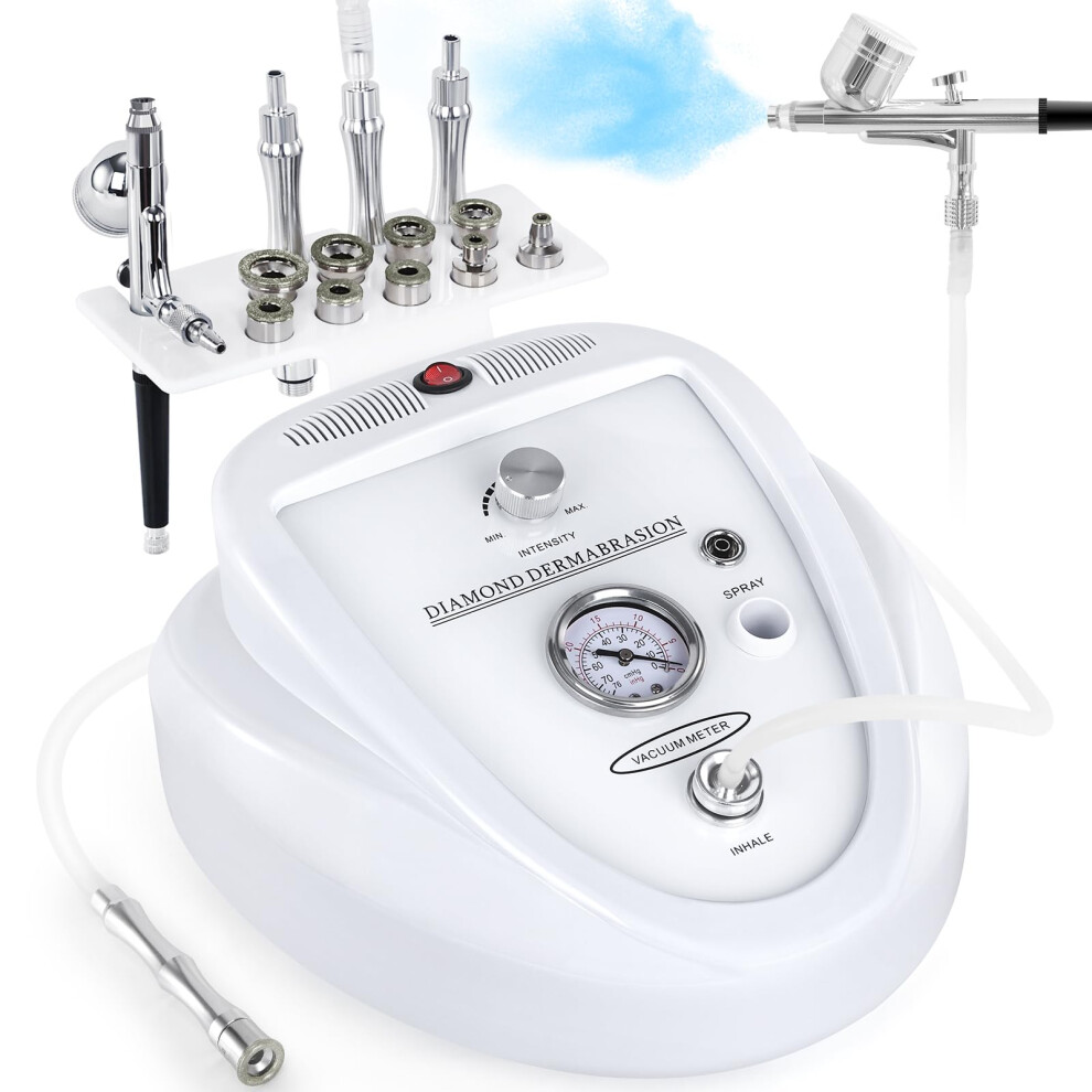 White 2 In 1 Diamond Microdermabrasion Machine With Spray Kit, Adjustable Suction Facial Exfoliation And Hydration Device 18 Piece Set For Home Use