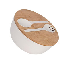 Salad Bowl Set with Lid Spoon and Fork White Fiber Easy Clean for Home Restaurant Versatile Use