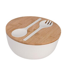 Salad Bowl Set with Lid and Utensils, Natural Bamboo Serving Bowl for Fruits, Vegetables, Pasta