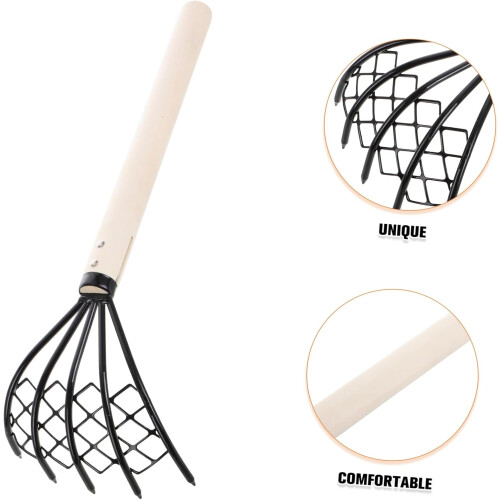 Clam Rake with Mesh Net, Ergonomic Wooden Handle, Lightweight Iron Tines for Beach Shellfish Digging 1