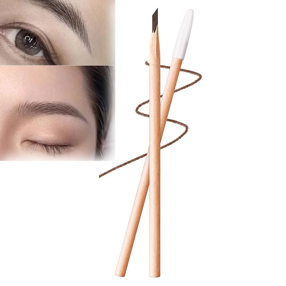 Brown 2 Pack Waterproof Wooden Eyebrow Pencil Long Lasting Natural Brow Definition