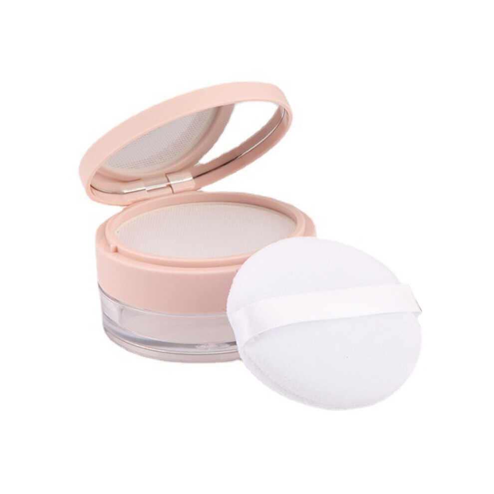 Pink Loose Powder Container 20Ml With Puff And Mirror, Refillable Makeup Powder Case With Sifter, Round
