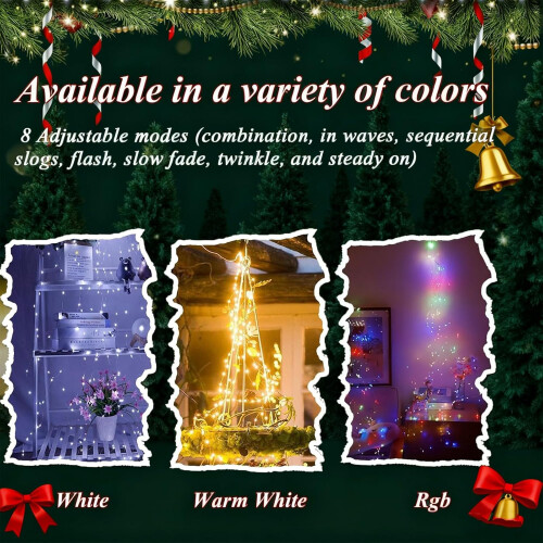 Christmas Tree Lights Cascading LED Waterproof 8 Modes Remote Timer USB Powered 2m 400 LEDs 1