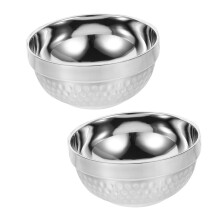 2pcs Double Wall Stainless Steel Bowls Silver Salad and Soup Set for Kitchen Meal Prep and Serving