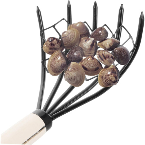 Clam Rake with Mesh Net and Durable Wooden Handle for Efficient Beach Shell Digging and Seafood Harvesting 1