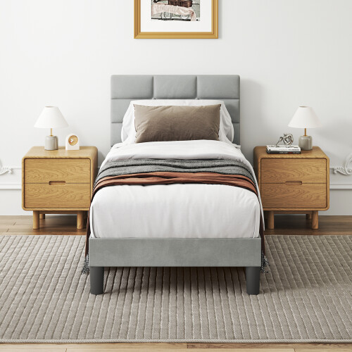 (Single) Velvet Upholstered Button Tufted Headboard Bed Frame 1