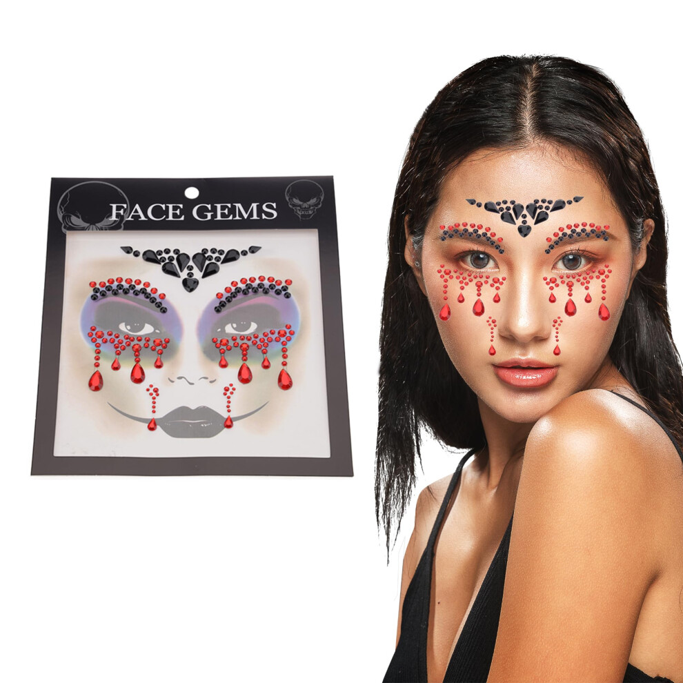 Red Face Gems Self Adhesive Festival Face Jewels Halloween Glitter Rhinestones Stickers For Makeup