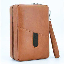 Travel Cigar Humidor Leather Case with Cedar Lining, Hygrometer, Humidifier, 6 Cigar Capacity, Brown