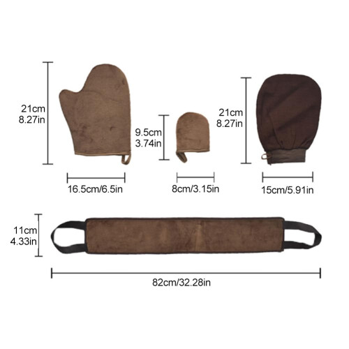 4 Pack Self Tanning Mitt Applicator Kit with Back Lotion Tool, Waterproof Lining, Soft Flocking, Brown 1