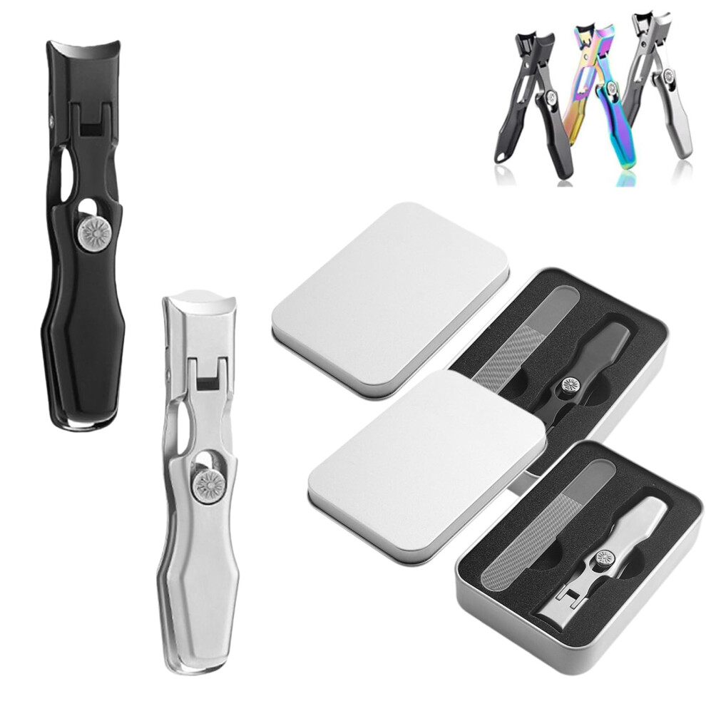 Silver/Black Nail Clipper For Thick Nails With Ultra Sharp Edge And Catcher, Ergonomic Grip,