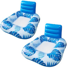 Inflatable Pool Lounger with Backrest for Adults, Tropical Palm Leaf Float, Cooling Mesh Seat, 2 Pack