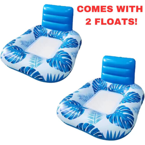 Inflatable Pool Lounger with Backrest for Adults, Tropical Palm Leaf Float, Cooling Mesh Seat, 2 Pack 1