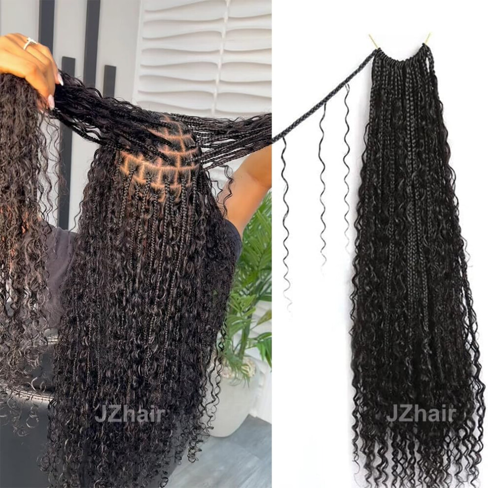 30 Inch PreLooped Crochet Box Braids Human Hair Blend Boho Style Double Drawn Curly Full Ends 3 Packs