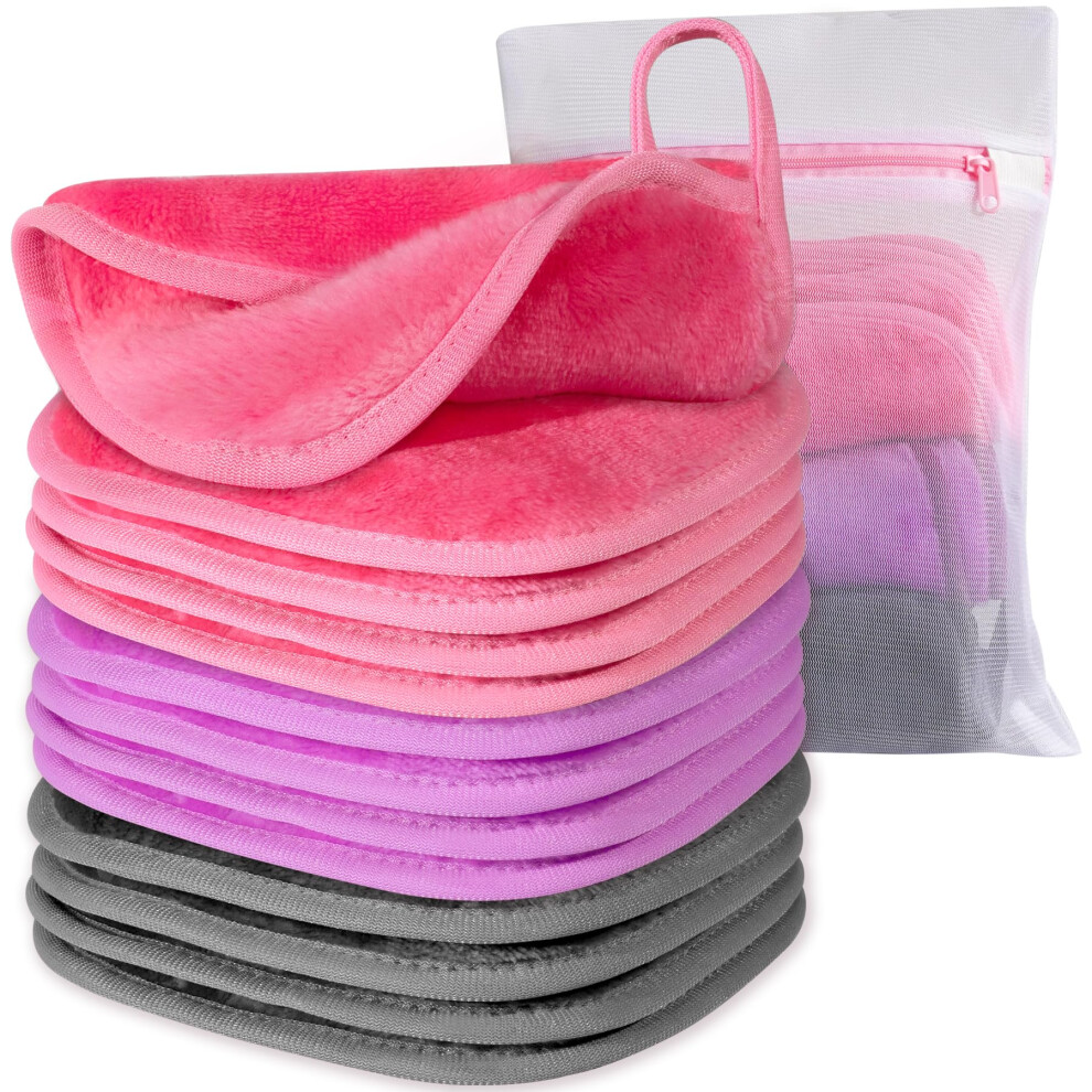 Makeup Remover Cloth 6x6 Soft Microfiber 12 Pack Reusable Face Cleaning Towels with Mesh Bag
