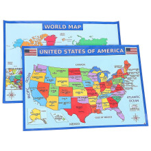 USA und Weltkarte Poster Bildungsgeografie Wandkunst für Klassenzimmer und Zuhause, helles Design