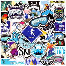 Winterski-Aufkleber-Pack, 50 Teile, bunte Ski-Cartoon-Aufkleber, Skihelm-Aufkleber für Flasche, Wasserflasche, Vinyl, wasserdichte Graffiti-Aufkleber