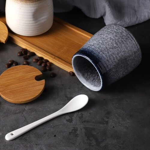 Ceramic Sugar Bowl with Lid and Spoon, 340ml Sugar Container for Kitchen Storage 2