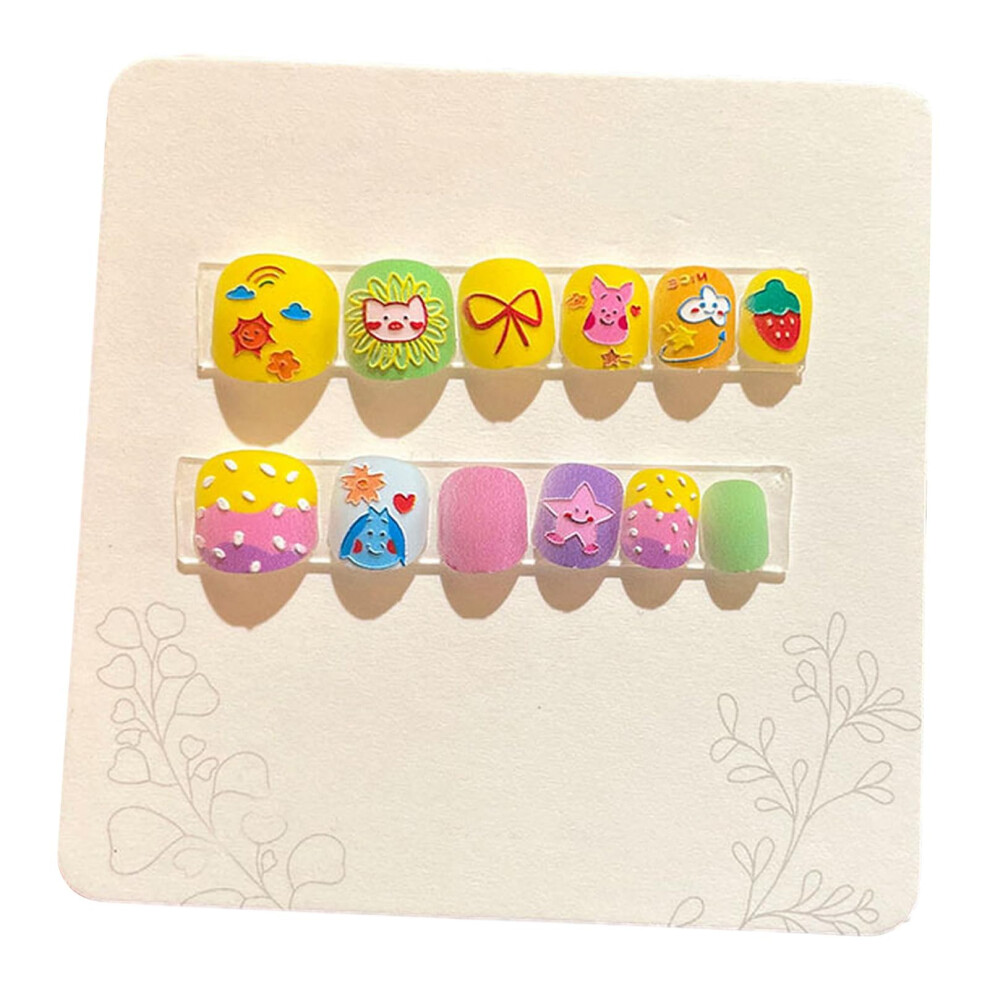 Kids Press On Nails 12Pcs Cute Cartoon Christmas Design Self Adhesive Fake Nails DIY Gift Set