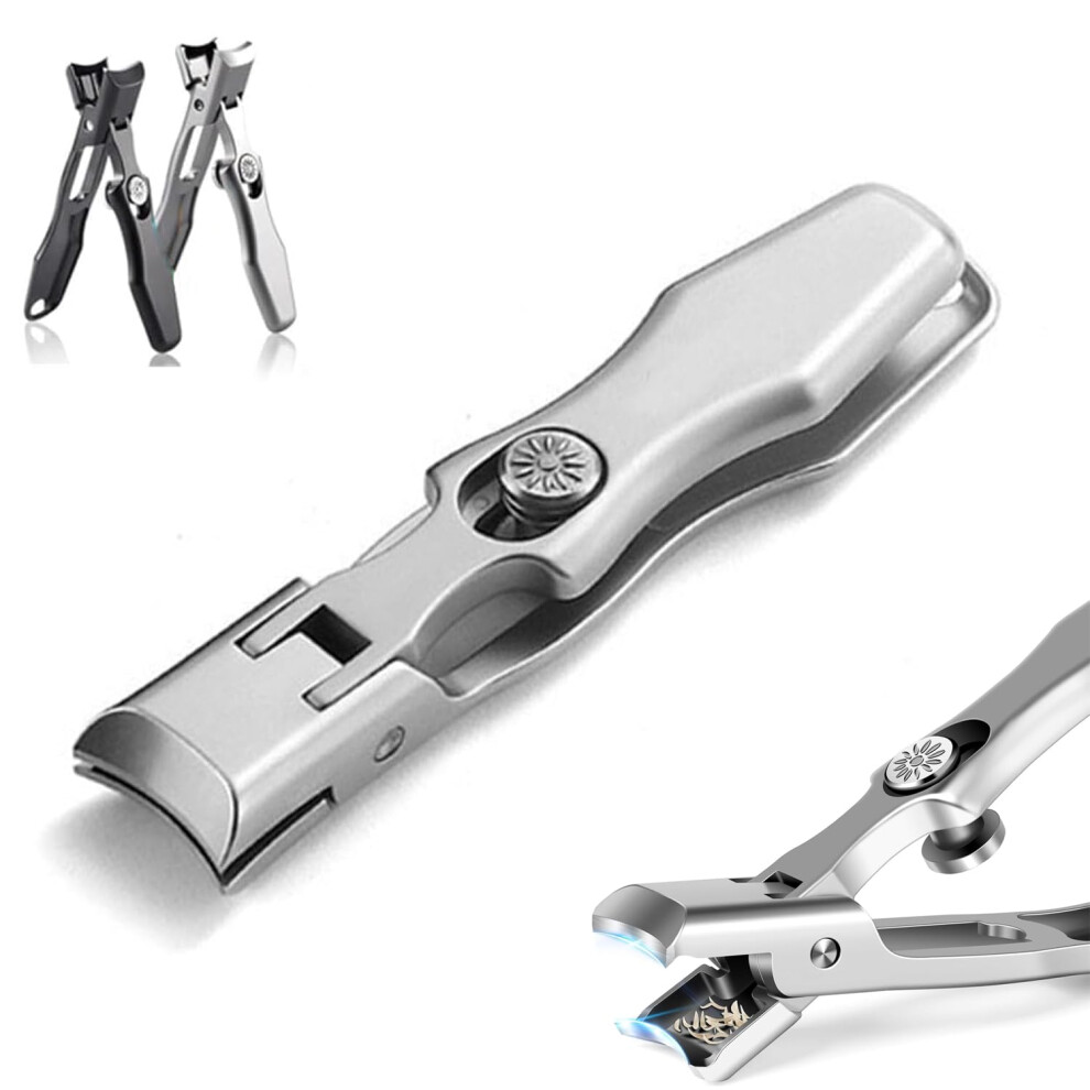 Silver Heavy Duty Nail Clippers For Thick Nails With Wide Jaw And Builtin Catcher, Ultra Sharp Stainless Steel