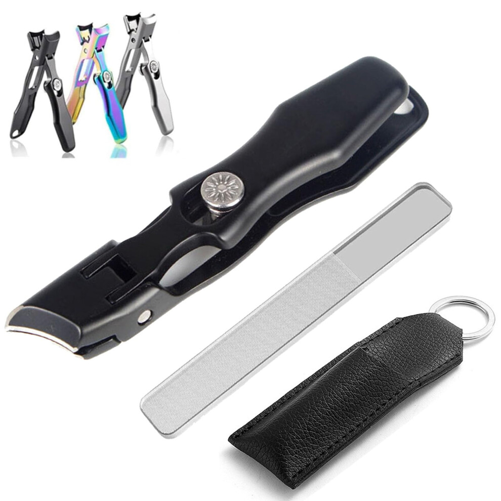 Black Stainless Steel Wide Jaw Nail Clipper With Catcher For Thick Nails And Seniors