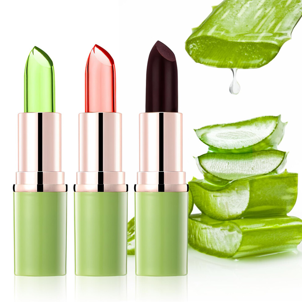 Color Changing Aloe Vera Lipstick Set, TemperatureActivated Long Lasting Moisturizing Lip Tint 3pcs